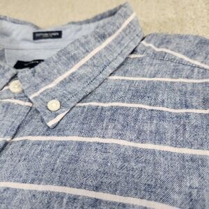 Tommy Hilfiger Mens XXL Blue Striped Linen Cotton Chambray Short Sleeve Shirt